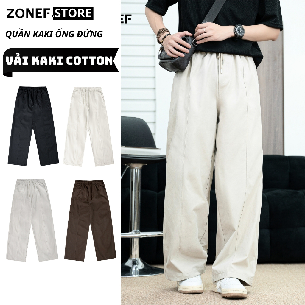 Quần Kaki Ống Rộng Dáng Suông Cạp Chun ZONEF STORE Cạp Chun Chất Kiệu Kaki Cotton Hàn Cao Cấp QKL