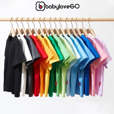 Áo thun bé trai bé gái BabyloveGO trơn basic chất liệu cotton sợi thoáng mát cho bé từ 8kg đến 38kg