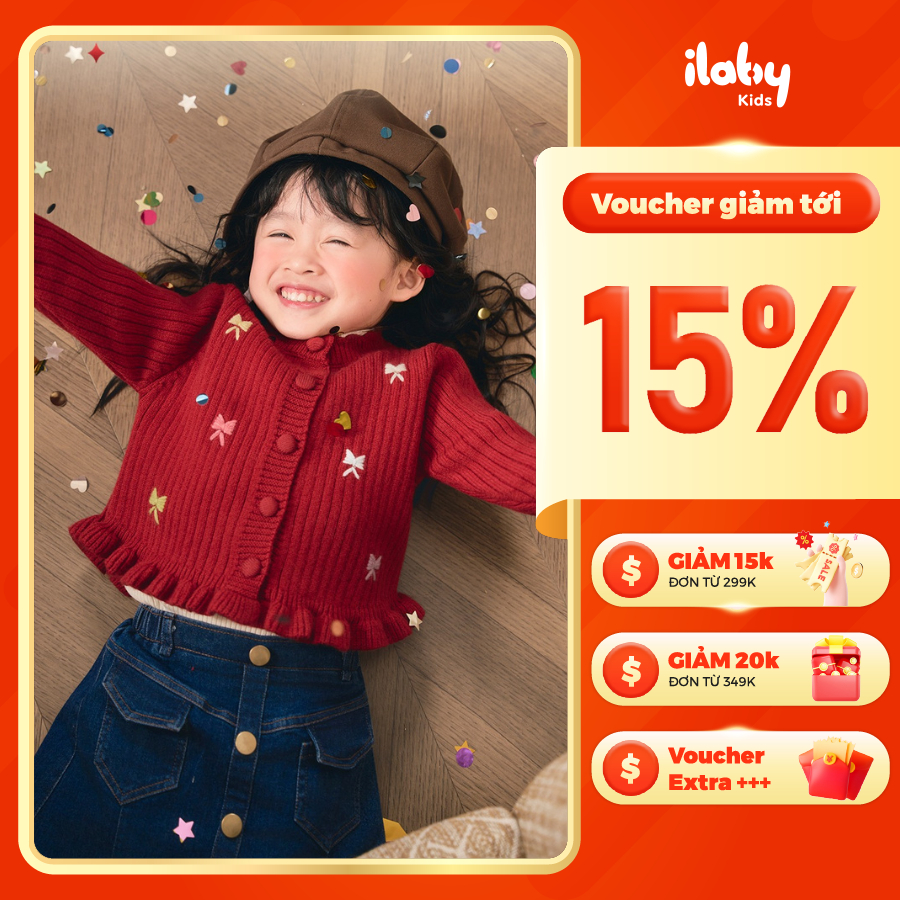 [ILABY HCM] Áo len cardigan áo Tết bé gái cổ tròn tay bo bèo điệu đà chất liệu len gân mềm mạo co gi