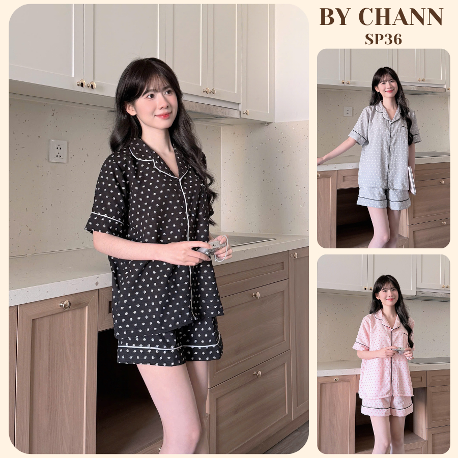 Bộ Đồ Ngủ Pyjamas BY CHANN (SP36) họa tiết dễ thương áo cộc quần cộc, chất liệu đũi mềm có bigsize đ