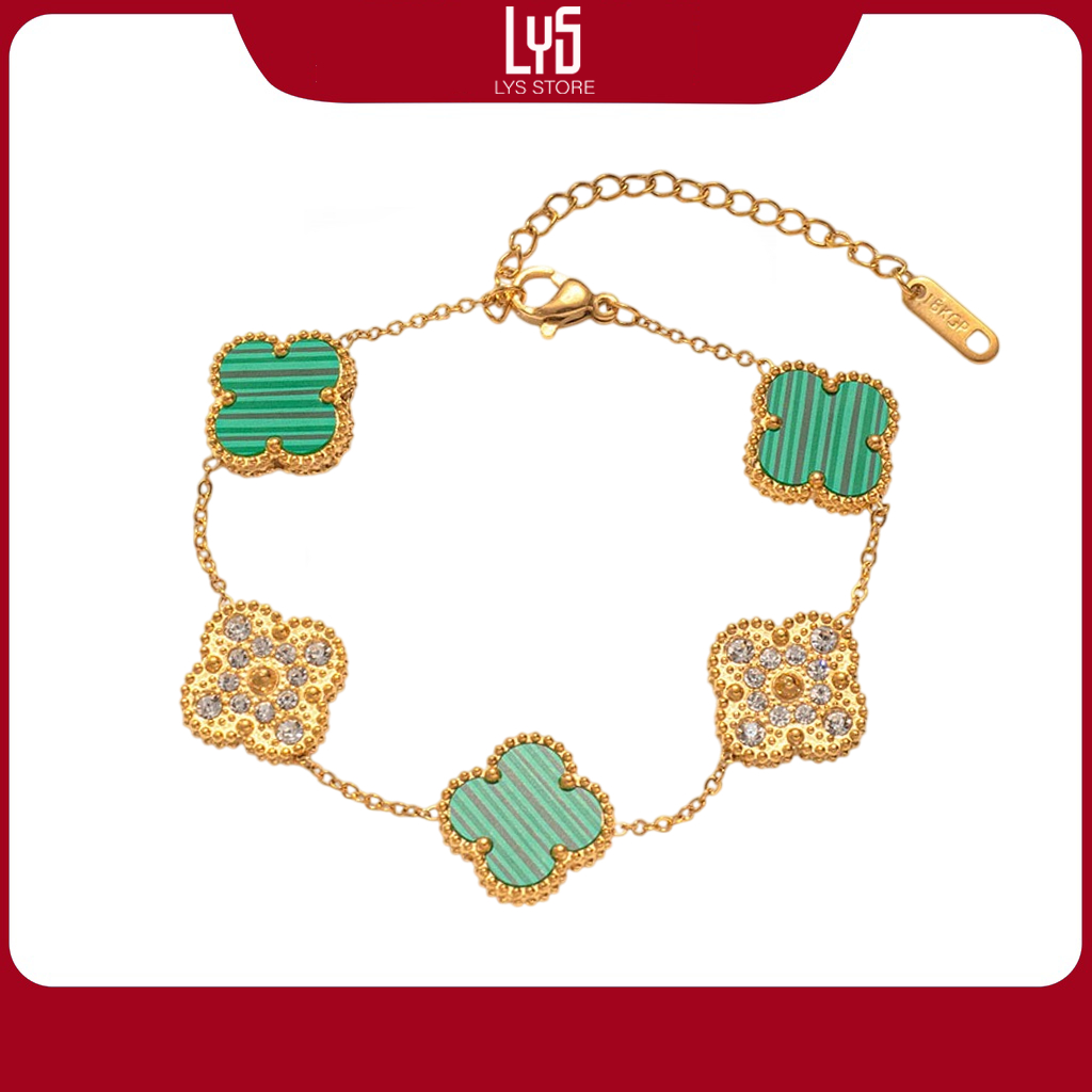 Vòng tay nam nữ Lys Cỏ Bốn Lá lấp lánh may mắn 2163 - Lắc tay cao cấp