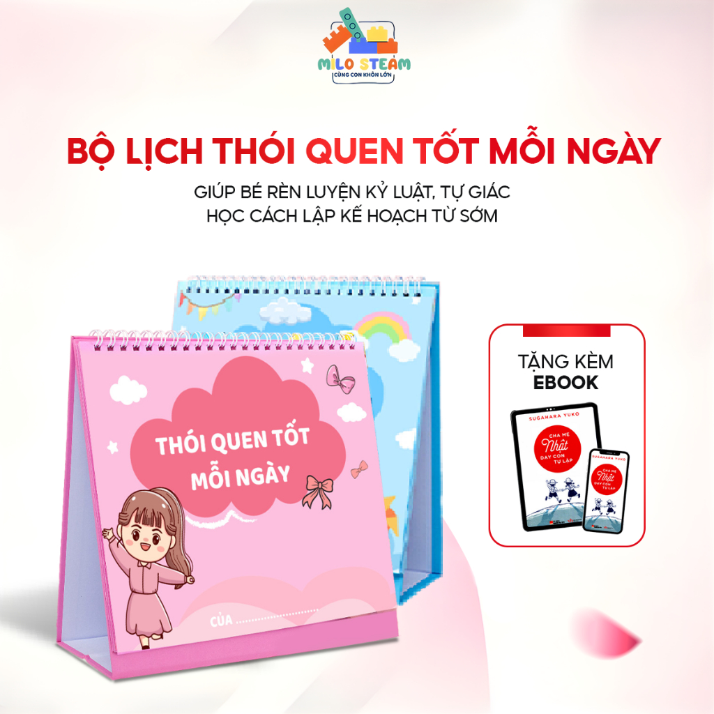 Bộ lịch thói quen tốt mỗi ngày Milo Steam - Bảng hoạt động, khen thưởng cho bé rèn luyện kỷ luật