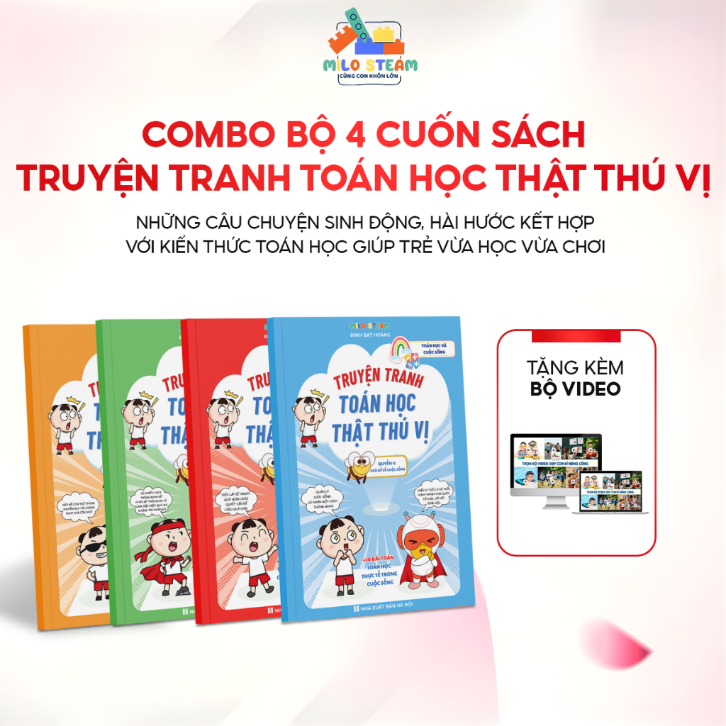 Sách Truyện Tranh Giáo Dục - Bộ 4 Cuốn Toán Học Thật Thú Vị MILO STEAM Giúp Bé Giỏi Toán