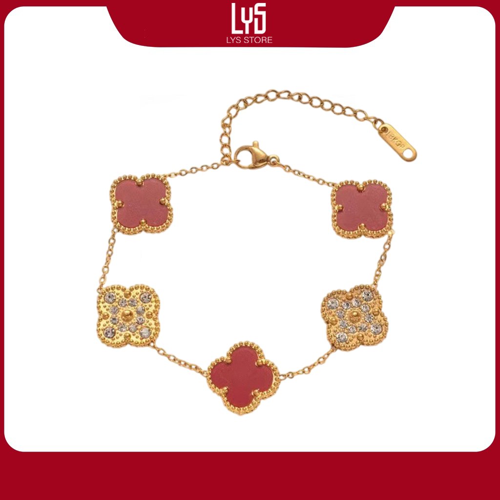 Vòng tay nam nữ Lys cỏ bốn lá Four Leaf Clover Bracelet Black 2163 - Lắc tay Fullbox