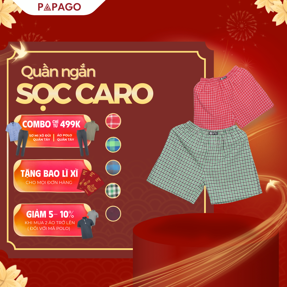Combo 2 Quần Short Nam PAPAGO Mặc Nhà Dáng Thoải Mái, Chất Vải Mềm – P24QNCR001