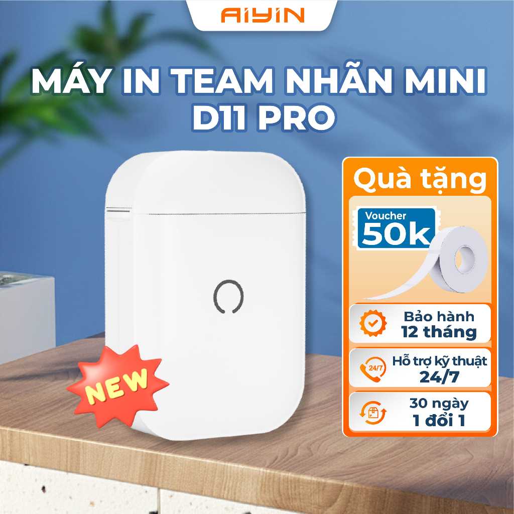 Máy in nhiệt mini cầm tay Ayin D11 kết nối bluetooth in mã QR, barcode mã vạch, ghi chú