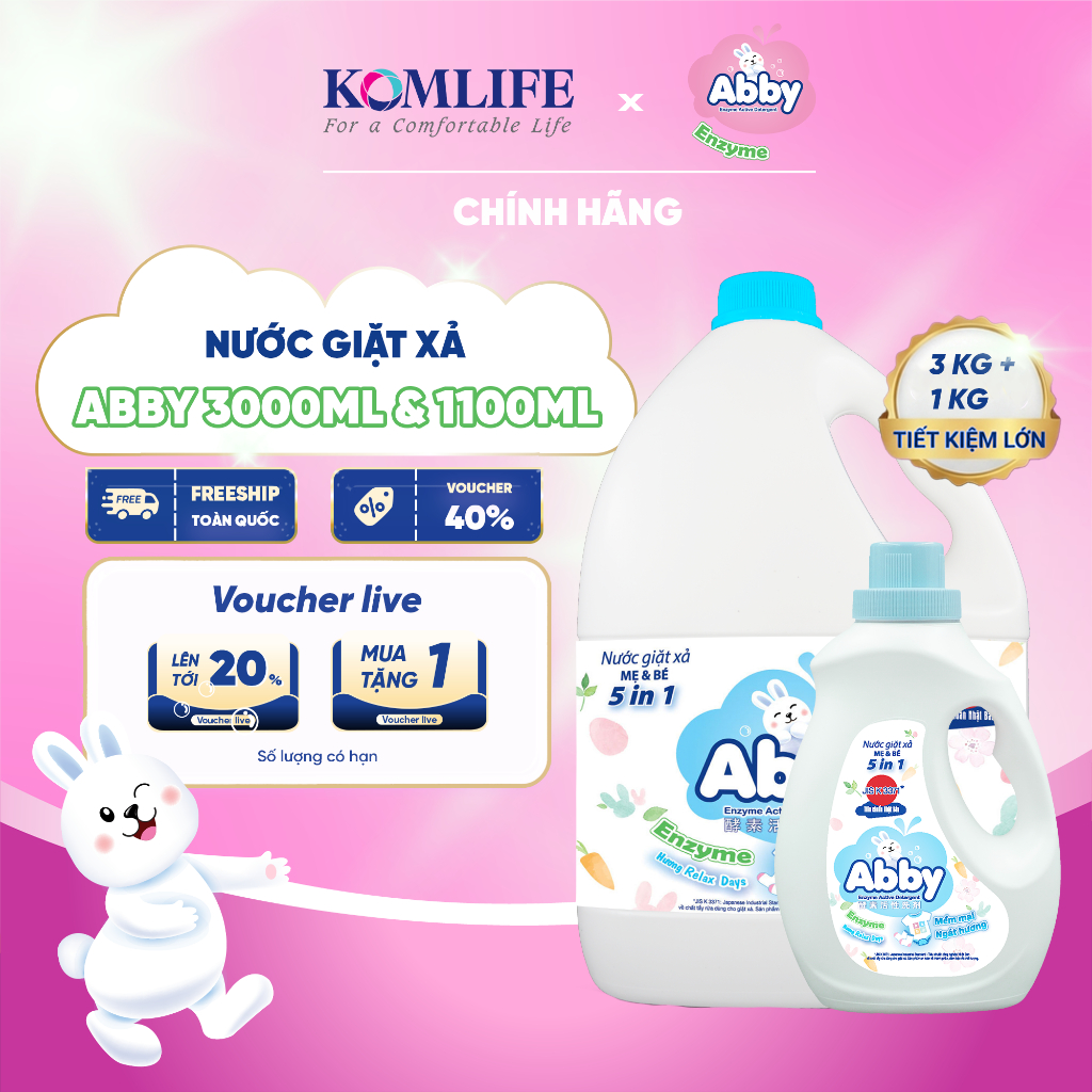 Nước Giặt Xả Mẹ Và Bé ABBY Organic Relax Day 1L & 3L – Dịu Nhẹ, An Toàn, Làm Sạch Mọi Vết Bẩn