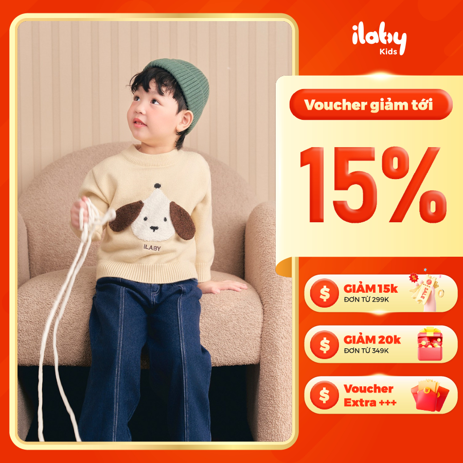 [ILABY HCM] Áo len cho bé họa tiết chú chó Puppy ngộ nghĩnh chất liệu len ấm áp bo chun cổ áo [3984]