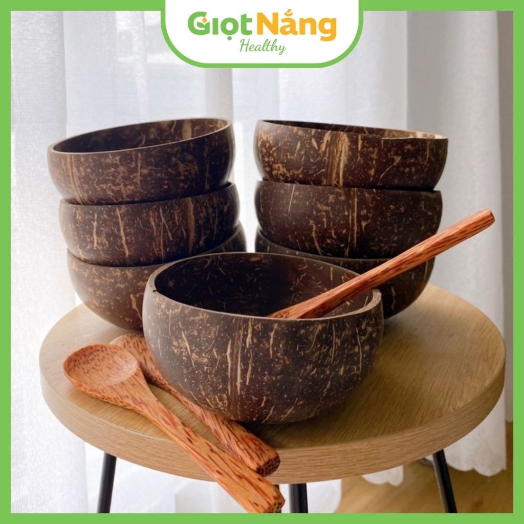 Bát Chén Gáo Dừa và Muỗng Gỗ Dừa Size Lớn Từ Nông Sản Giọt Nắng