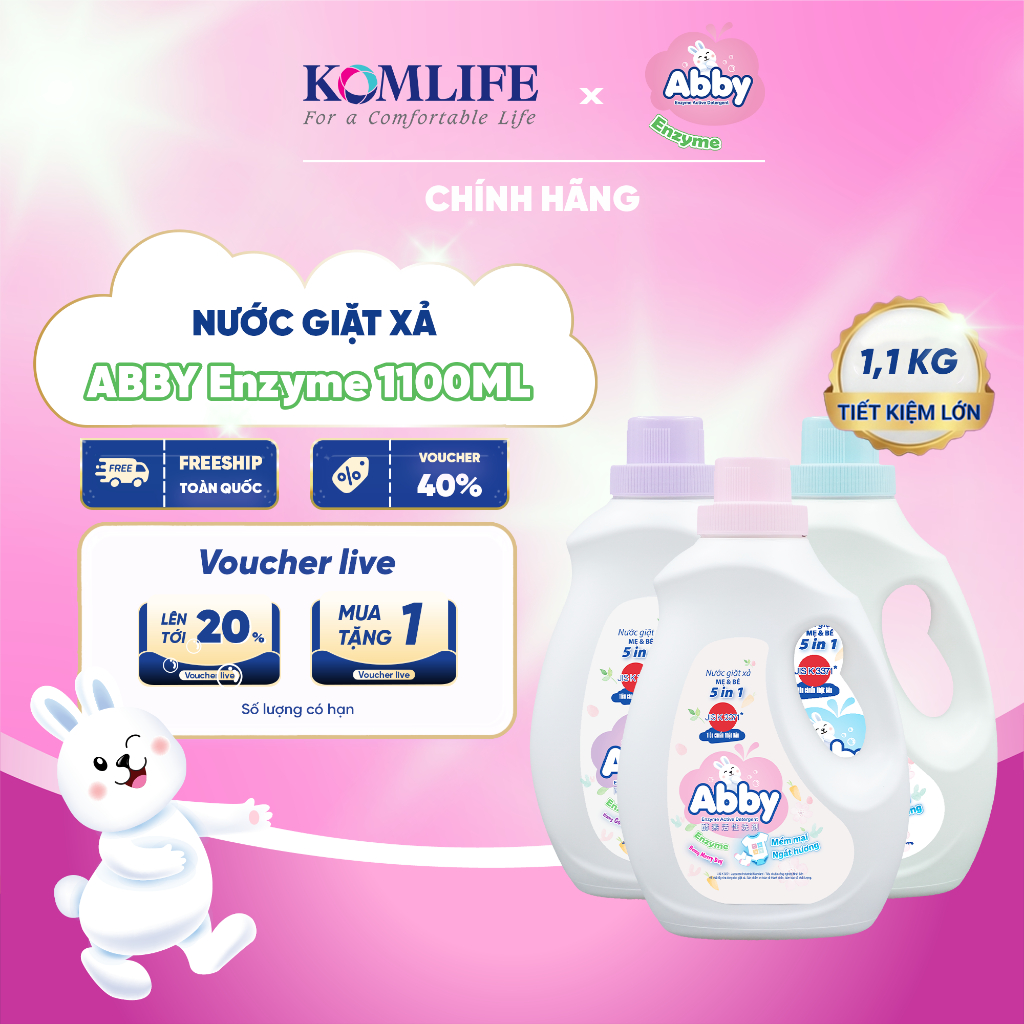Nước Giặt Xả ABBY 1100ml Cho Mẹ Và Bé – Công Nghệ Enzyme, An Toàn Dịu Nhẹ, Làm Sạch Hiệu Quả