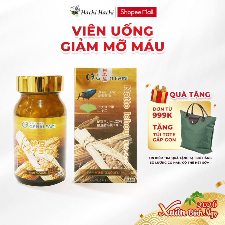 Viên uống Natto Ichou 3000FU 90 viên, Nattokinase giảm mỡ máu, nguy cơ tai biến, đột quỵ