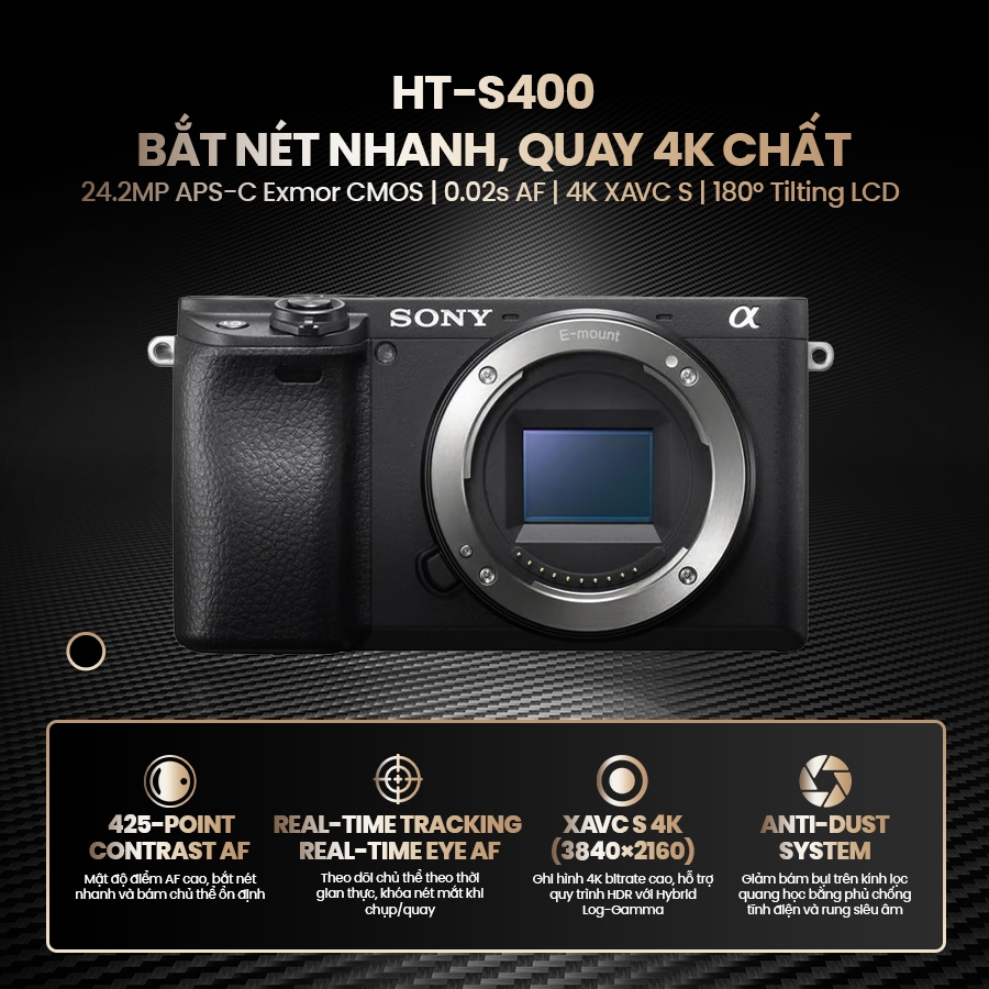 Máy ảnh Sony Alpha a6400 E-mount APS-C 24.2MP, lấy nét 0.02s, quay 4K, màn hình lật 180° | BigBuy360 - bigbuy360.vn