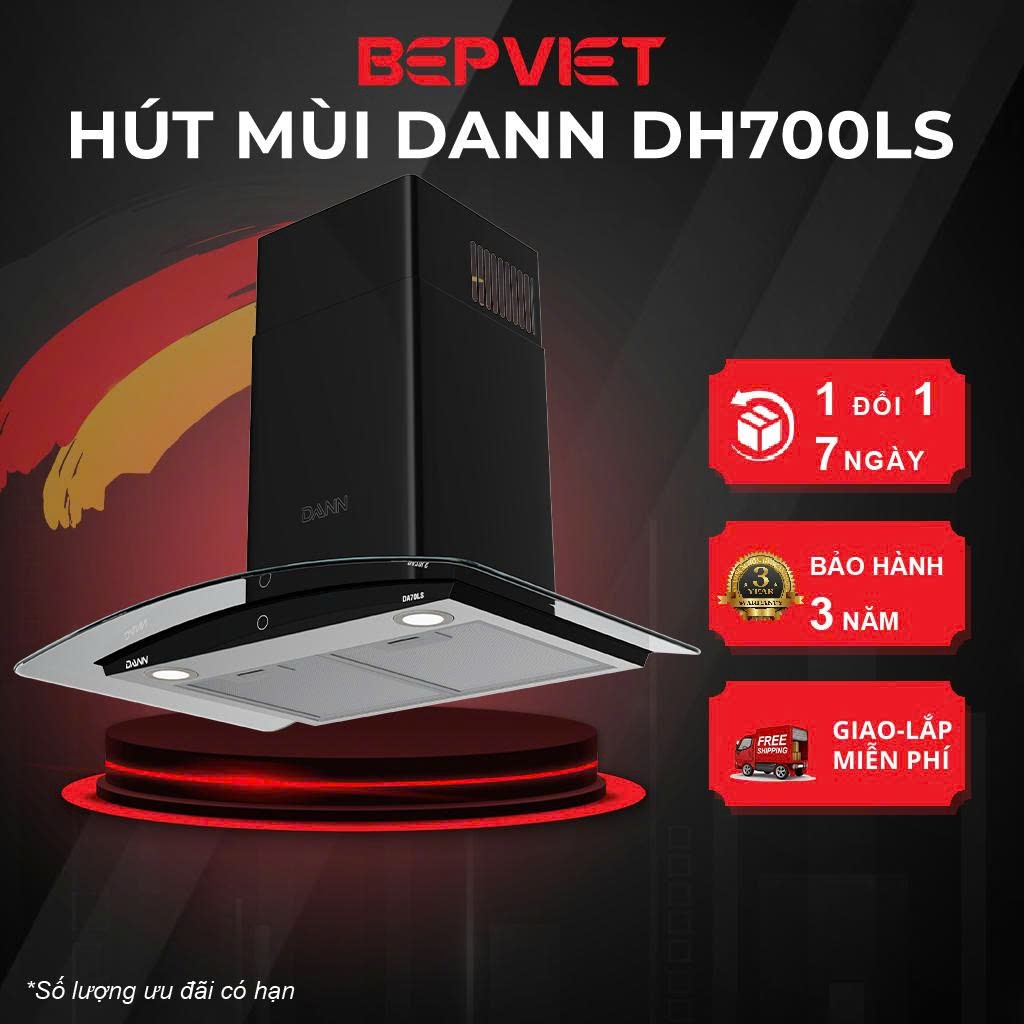 Hút mùi kính cong cảm ứng Dann DH700LS 70 CM, Lực hút Khoẻ, Tự khử mùi không cần ống thoát