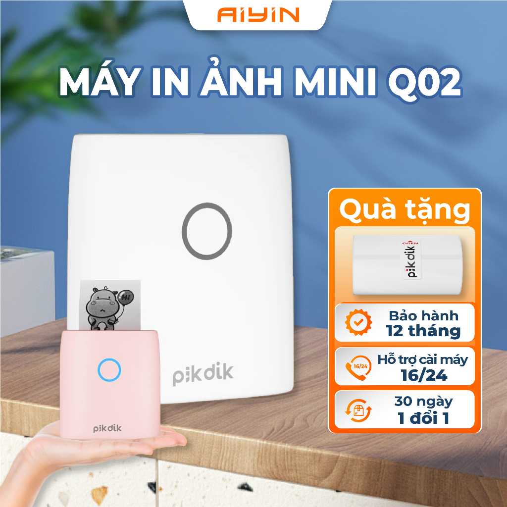 Máy in tem nhãn mini bluetooth cầm tay Aiyin Q2 in mã vạch, tem ảnh, ghi chú, bỏ túi nhỏ gọn