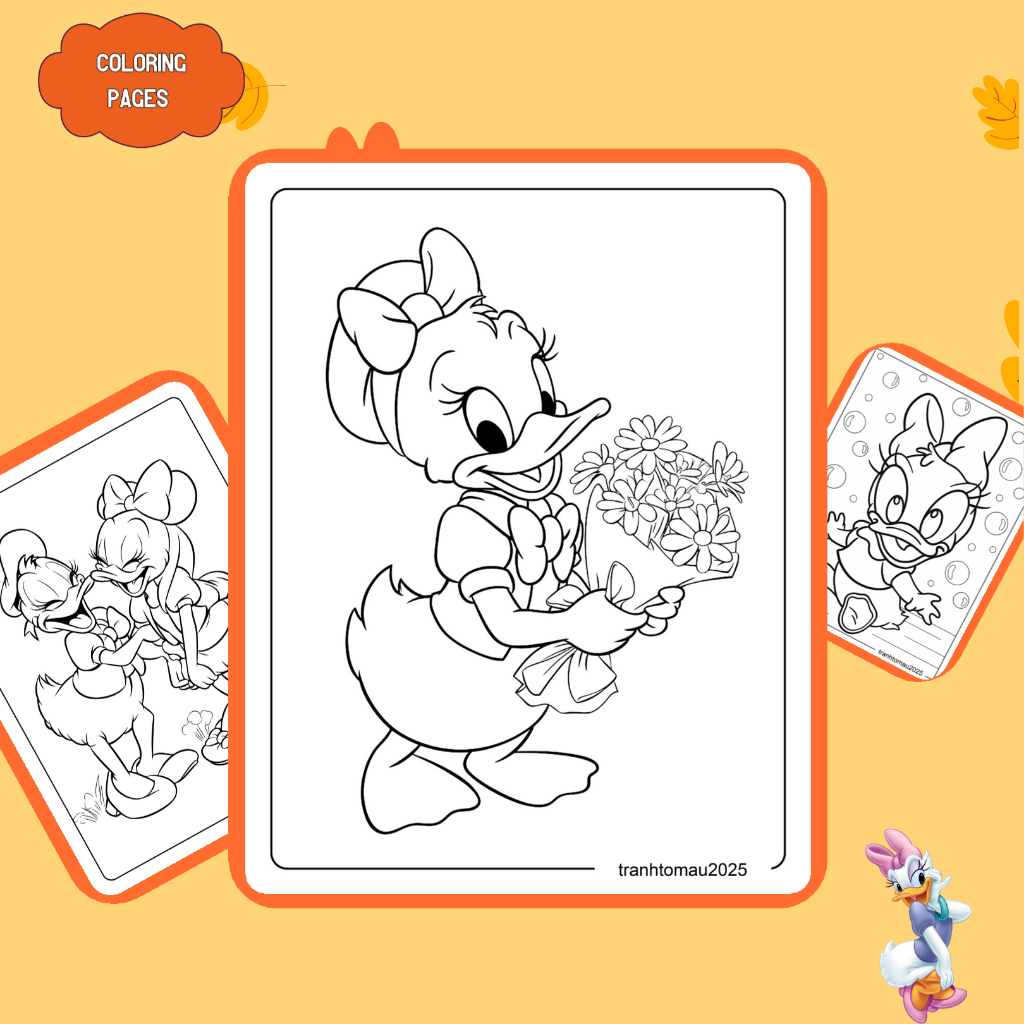 Bộ 50/25/10 tờ tranh tô màu, tranh tập tô cho bé, hình vịt Daisy Duck, giấy A4, A5 dày 160gsm DS090D