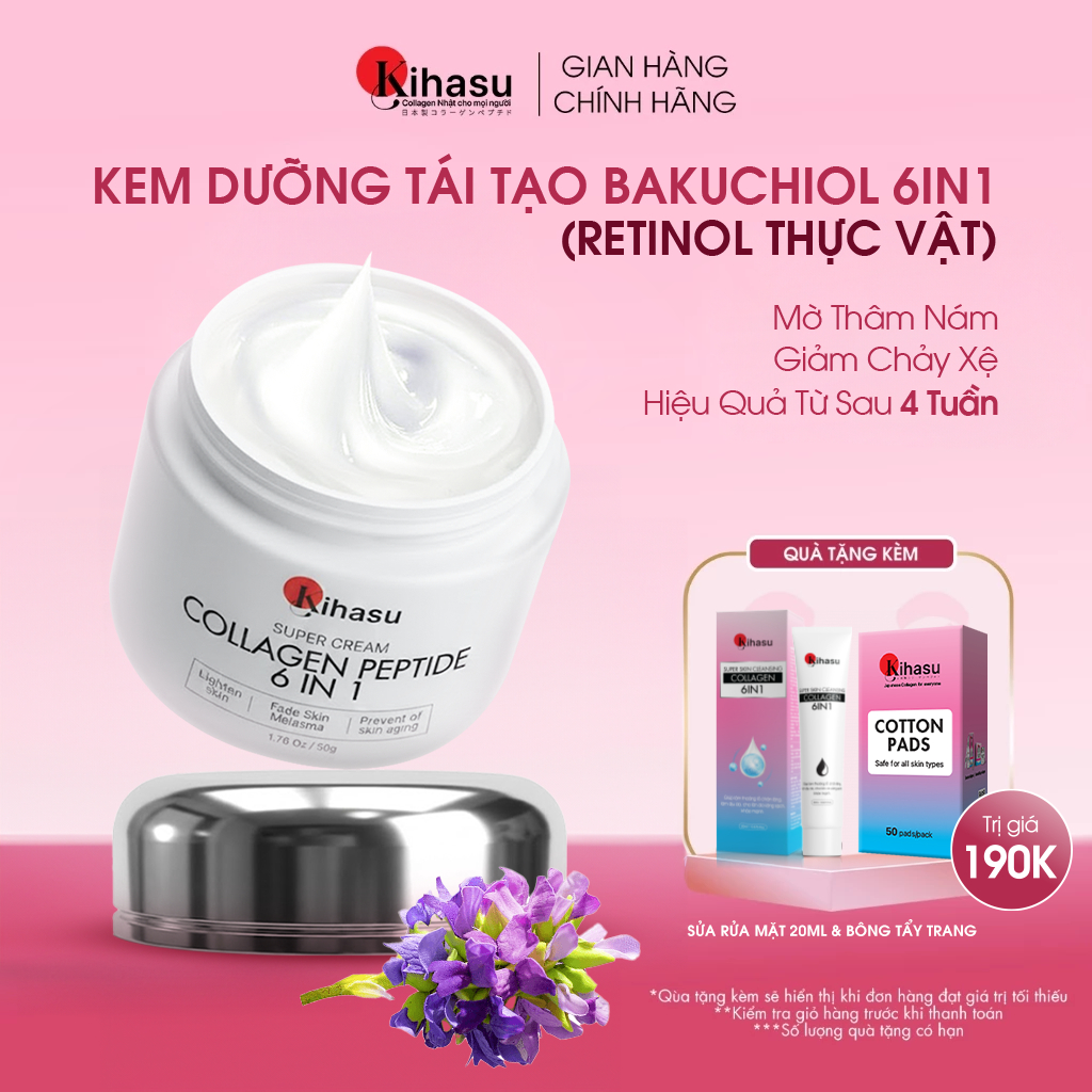 Kem Dưỡng Ẩm Dưỡng Sáng Chống Lão Hóa Kihasu Collagen Peptide 6in1 Giúp Trẻ Hóa, Cấp Ẩm, Mờ Thâm Nám