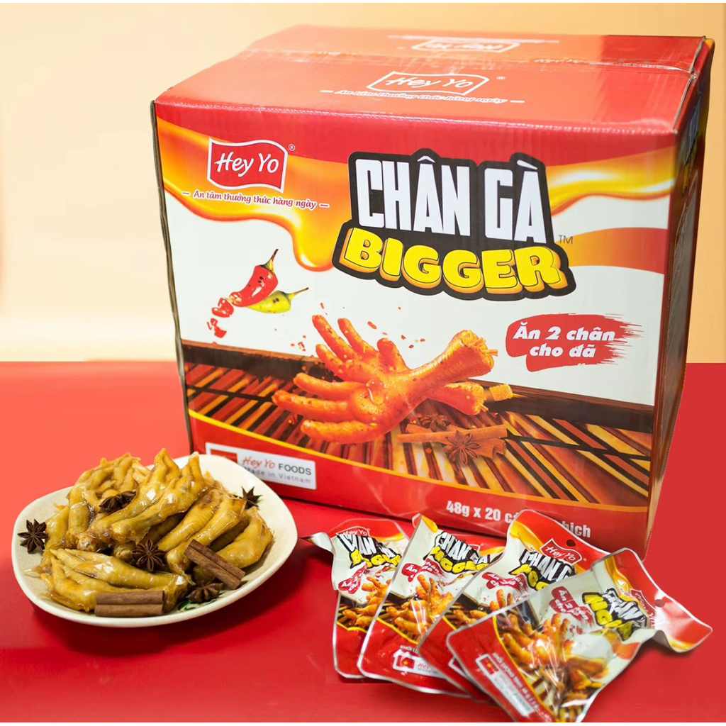 ( kèm muối chấm) 30 gói (60 chân) chân gà đôi Hey Yo, chân gà cay Bigger 48g gói 2 chân