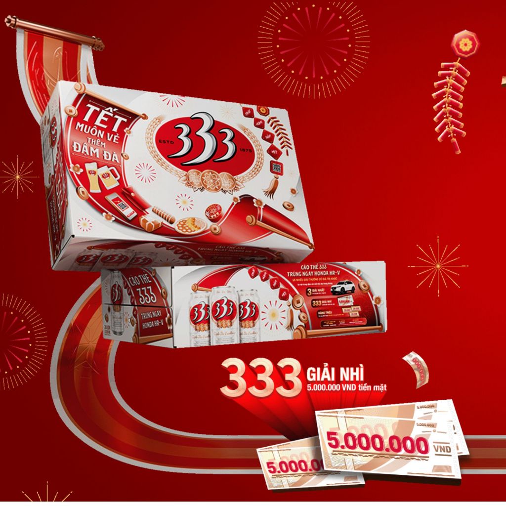 [TẾT 2026] Bia 333 Tết Bính Ngọ - Lon 330ml, Tết Muôn Vẻ, Thêm Đậm Đà, Hàng Chính Hãng Có VAT