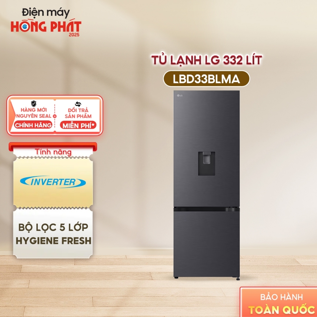 [Freeship HCM/Cần Thơ] - Tủ Lạnh LG Inverter 332 Lít LBD33BLMA - Ngăn Đá Dưới - Ngăn Đông Mềm