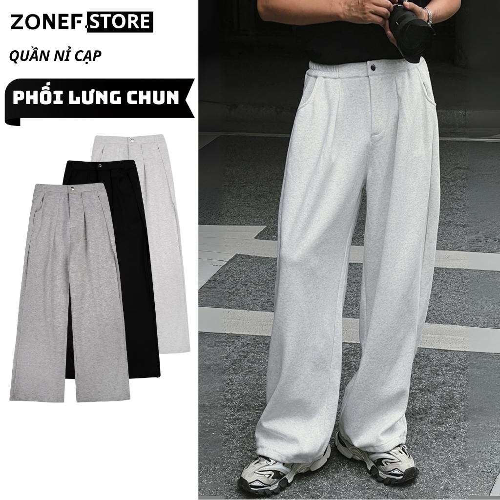 Quần Nỉ Cạp Cúc Ống Rộng ZONEF STORE Chất Nỉ Ép Hàn, Quần Dài Thu Đông Nam Nữ Unisex Năng Động NCS