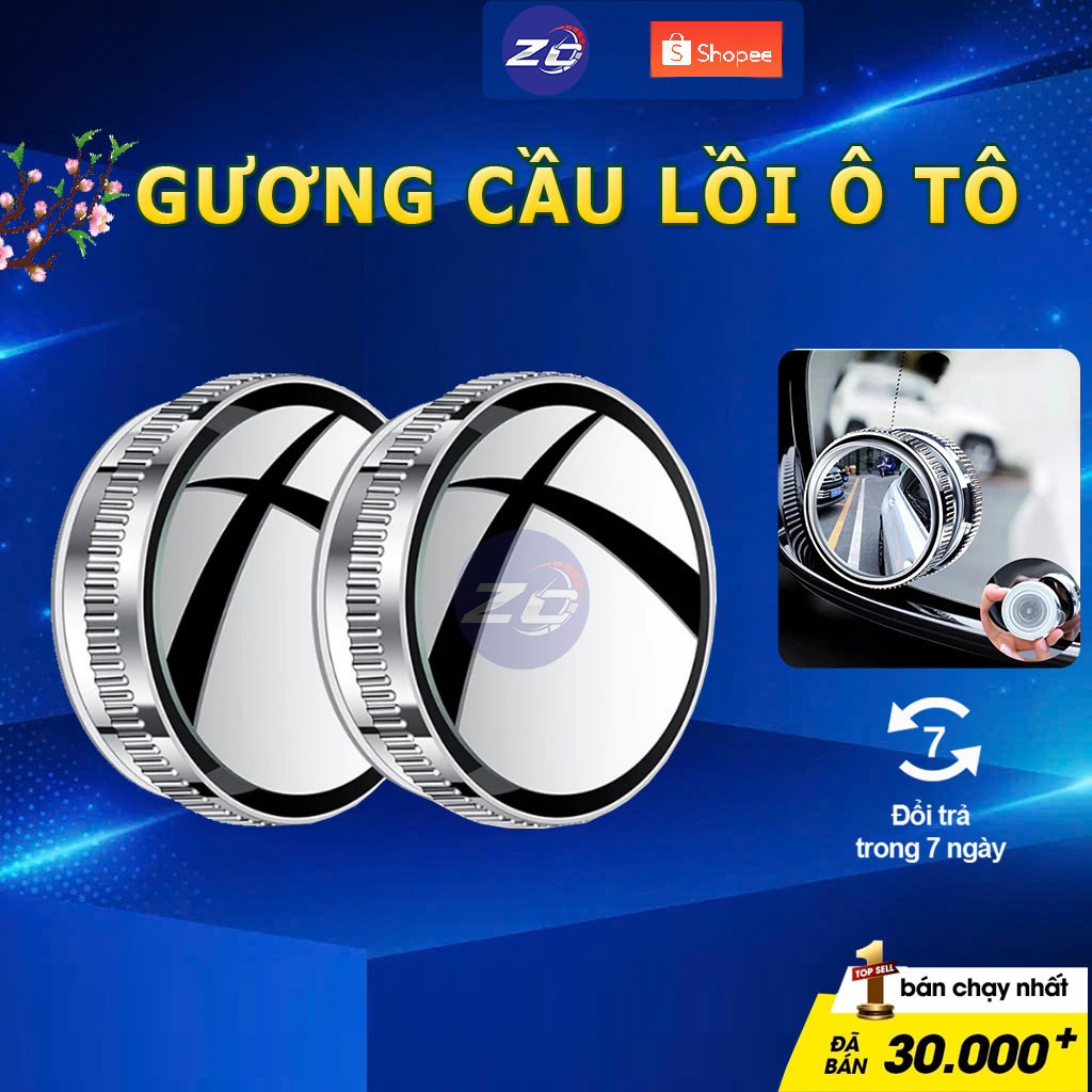 Bộ 2 gương cầu lồi ô tô 360 độ cao cấp, gương chiếu hậu xe hơi , kính lồi gắn gương oto xóa điểm mù