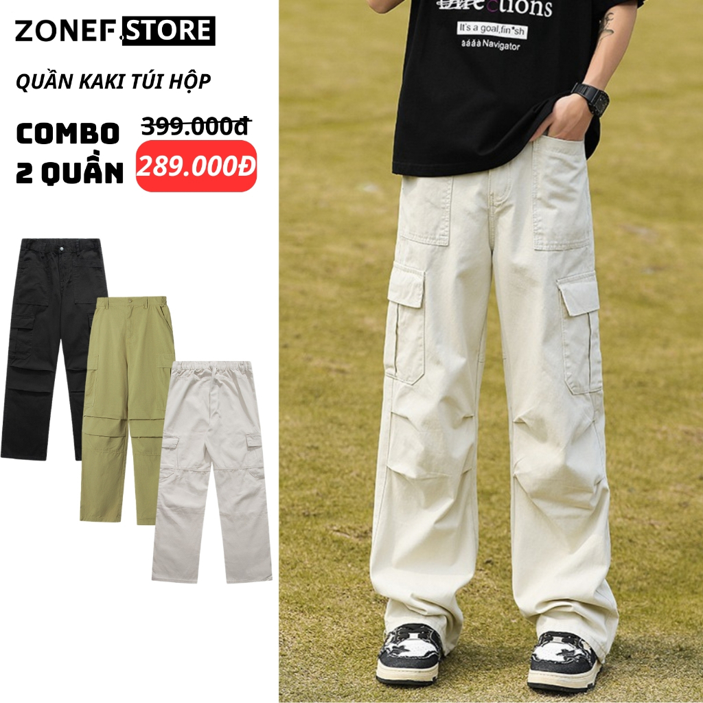 Quần Ống Rộng Kaki Túi Hộp Nam Nữ ZONEF STORE Phong Cách Hàn Quốc Chất Liệu Cao Cấp Thoáng Mát