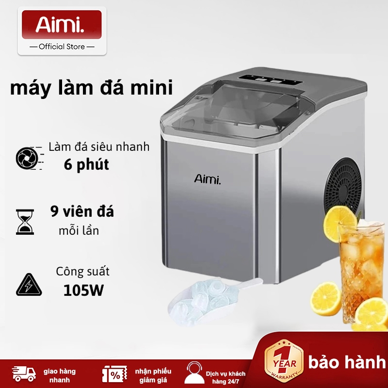 Máy Làm Đá Viên Siêu Tốc 6 Phút Công Suất Lớn Tiết Kiệm Điện Giữ Lạnh 8h - Tủ Làm Đá Mini Làm Đá Nhanh