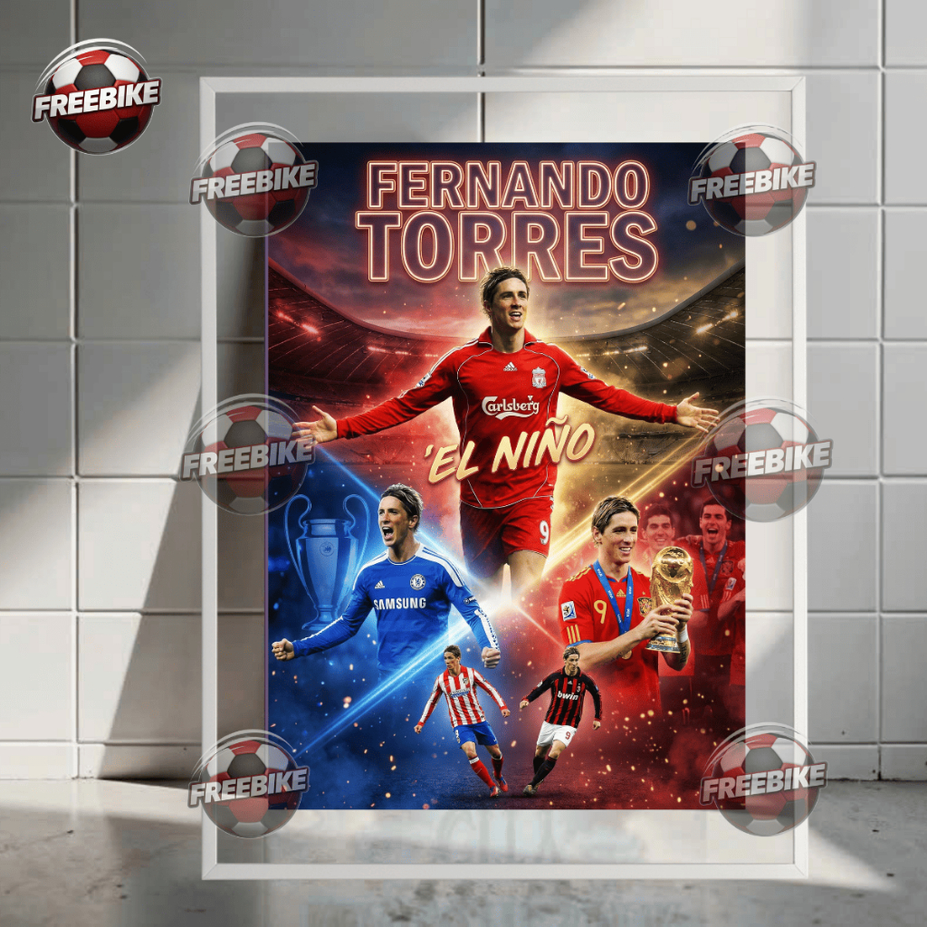 POSTER FERNANDO TORRES  KHUNG BẰNG KÍNH PHA LÊ CAO CẤP