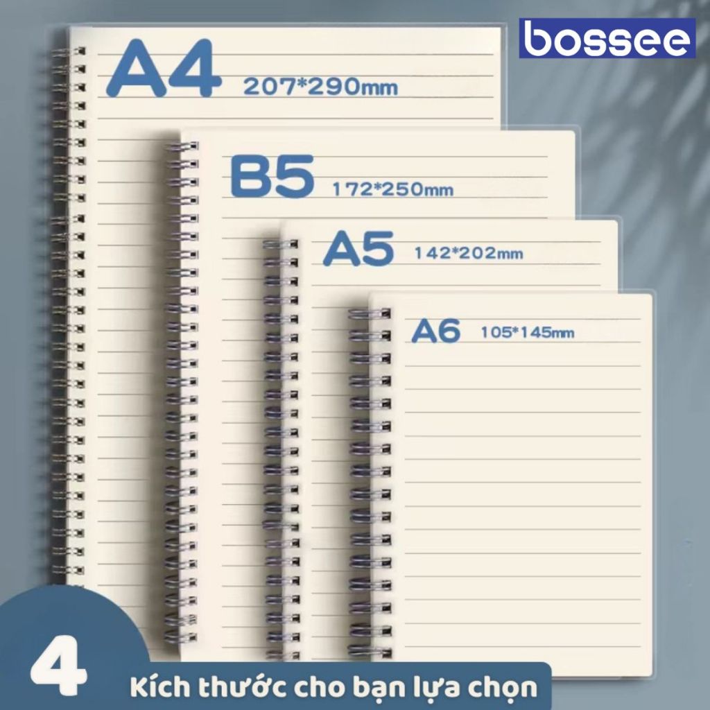 Sổ lò xo A5 B5 A4 160 Trang giấy kẻ caro, kẻ ngang, không dòng kẻ, vở bìa nhựa trong suốt ghi chép tiện lợi học sinh
