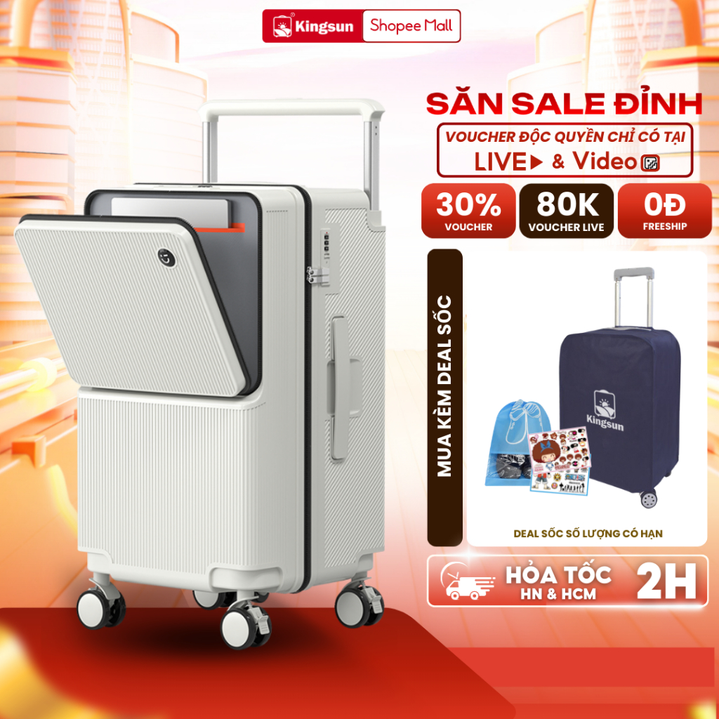 Vali Kéo Du Lịch Cao Cấp Kingsun Size 20/24/28inch KS-M09 Có Ngăn Đựng Laptop Nhựa Abs+PC, Bảo Hành 5 Năm