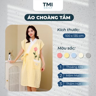 Áo Choàng Tắm, Váy Tắm Cotton Có Dây Đeo Chéo TMI Daily Có Túi Mỏng Đẹp Thấm Hút Mềm Mại