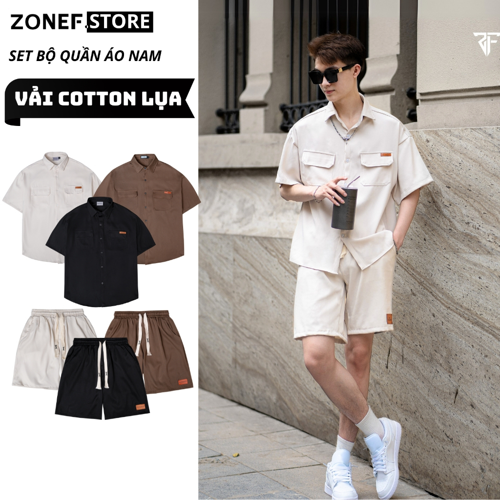Bộ Quần Áo Nam Sơ Mi Tay Ngắn Quần Short ZONEF STORE , Vải Kaki Thoáng Mát Phong Cách Hàn Quốc (BD)