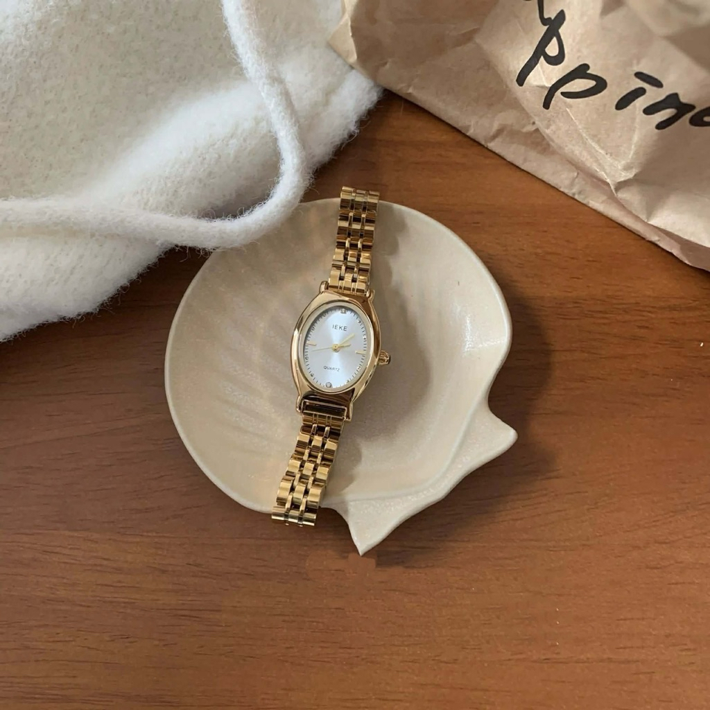 Đồng Hồ Nữ IEKE Mặt Oval Dây Thép Không Gỉ Mặt Oval Nhỏ Gọn Thanh Lịch
