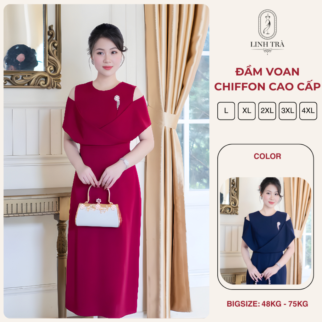 Đầm Trung Niên [Linh Trà] (LT 652) Đầm Thiết Kế Trẻ Trung Thanh Lịch Váy Đi Tiệc Cao Cấp Cho Bà Cho 