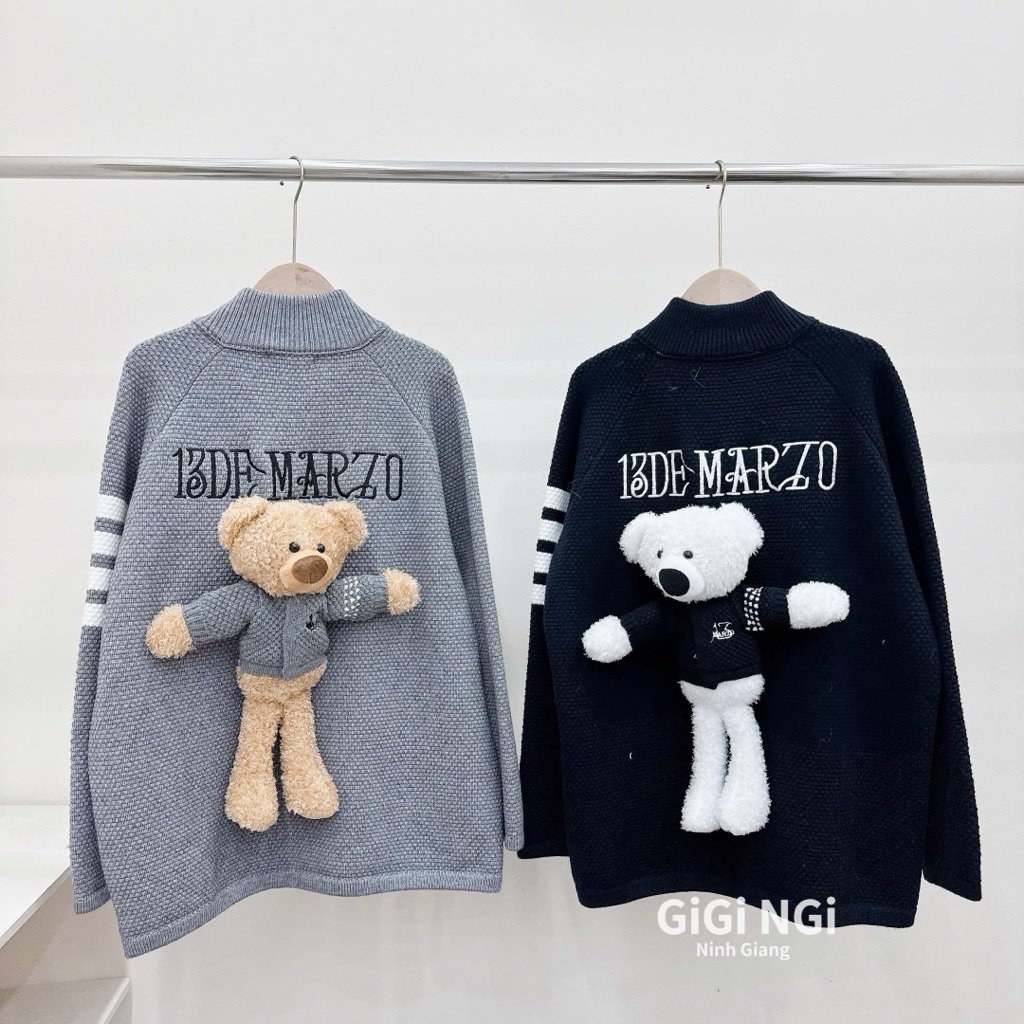 Áo Khoác Len 13De Marzo Khoá 2 Túi Gấu