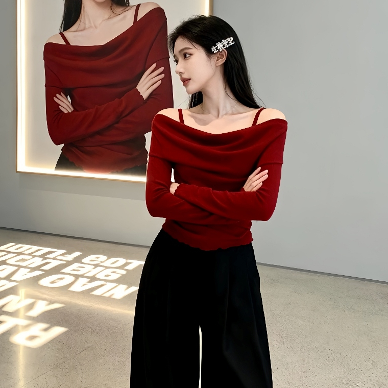 Áo trễ vai dài tay nữ zip giấy co dãn 4 chiều 24Feb.studio A0001