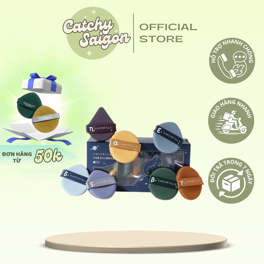 [AMORTALS] Set 7 Bông Mút Trang Điểm AMORTALS Ngôi Sao, Bông Mút Tán Kem Nền Mềm Mịn