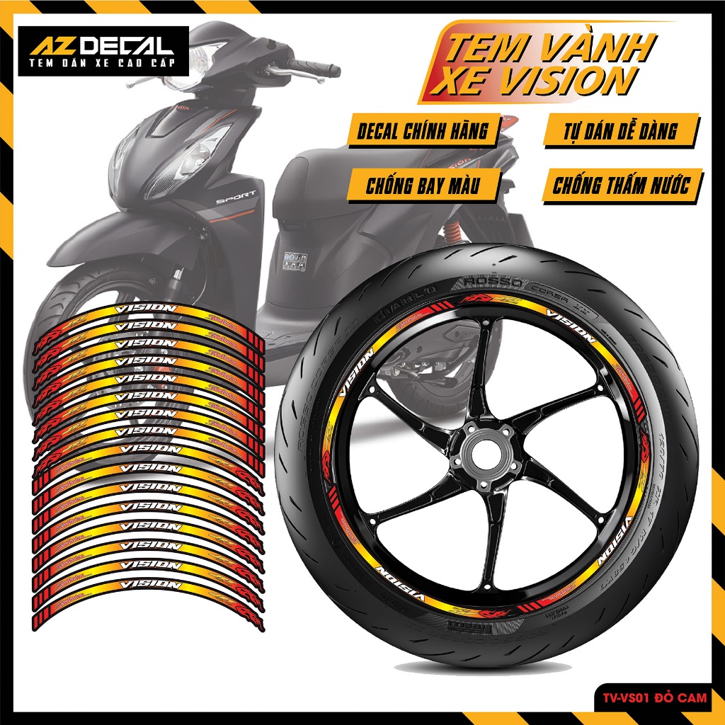 Tem Dán Vành Xe VISION Phản Quang | TVVS | Chống Nước, Chống Bong - AZDECAL