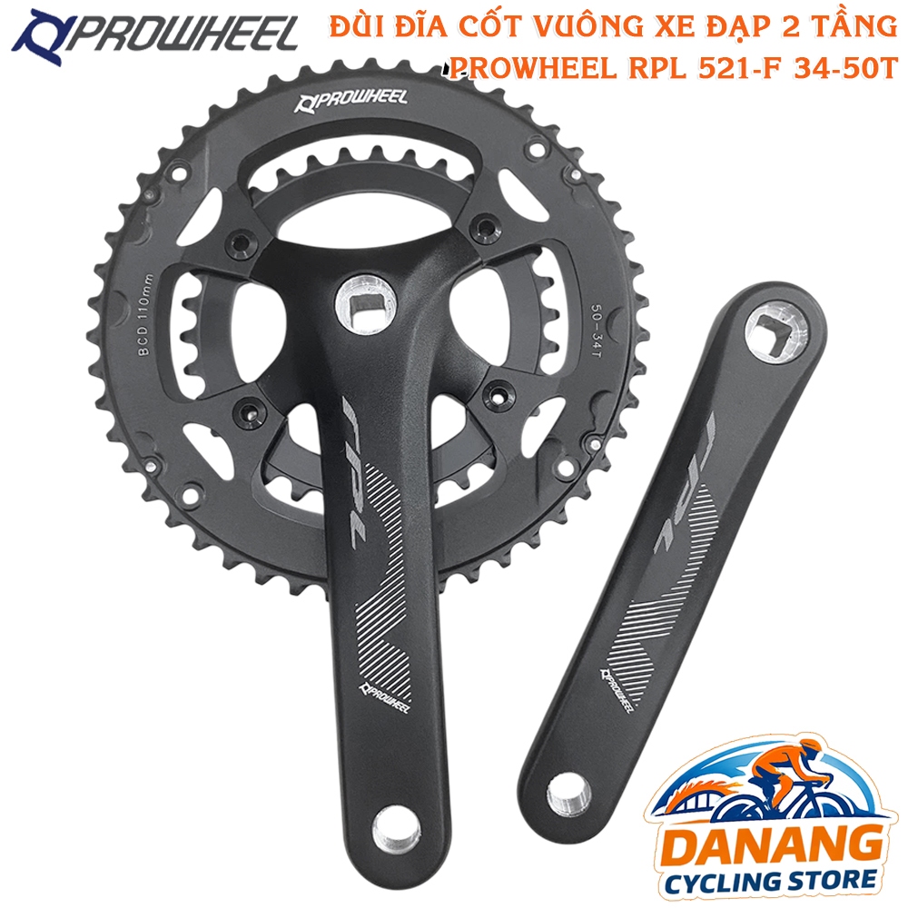Giò Dĩa Xe Đạp Prowheel RPL-521-F – Nhôm, Cốt Vuông, 2 Tầng 34/50T