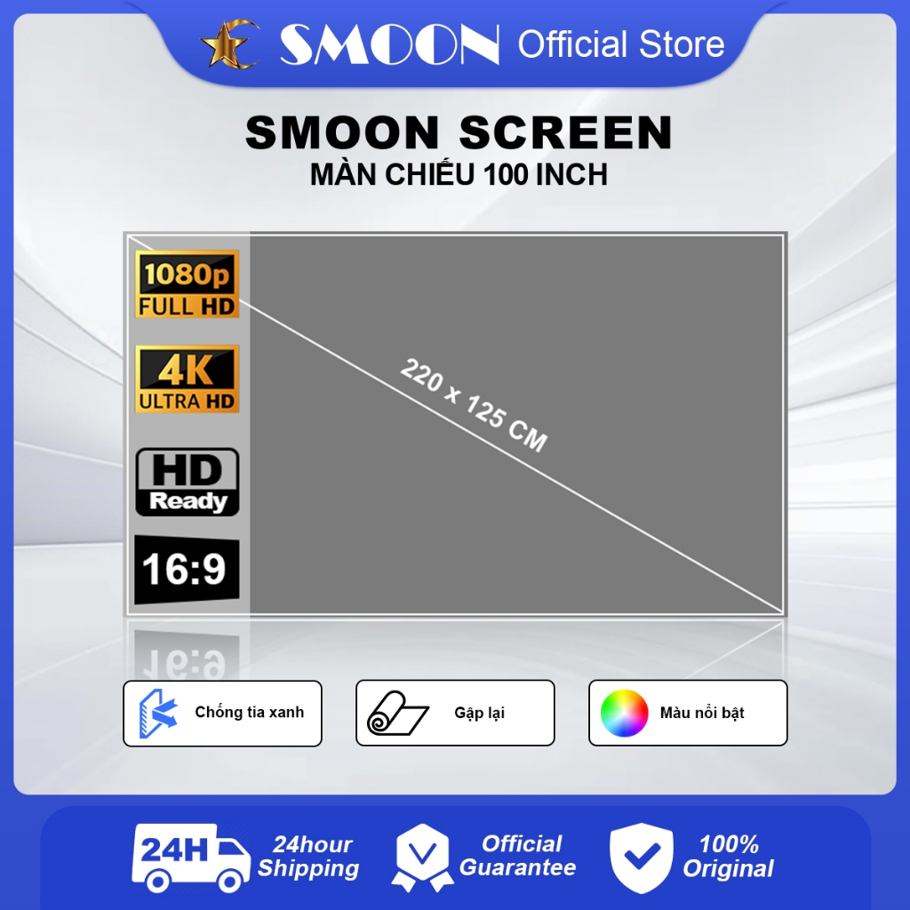 Tấm Màn Chiếu SMOON 100 Inch Màn Trắng Xám Giúp Tăng Tương Phản Hình Ảnh Có Kèm Miếng Dán Dễ Sử Dụng