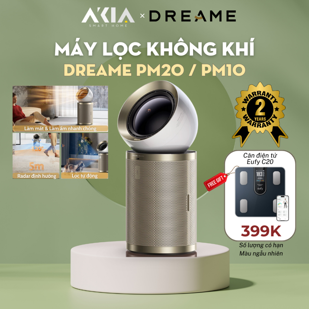 Máy lọc không khí thông minh Dreame PM20 / PM10 - Hệ thống lọc 4 lớp, Luồng khí kép - BH 24 tháng