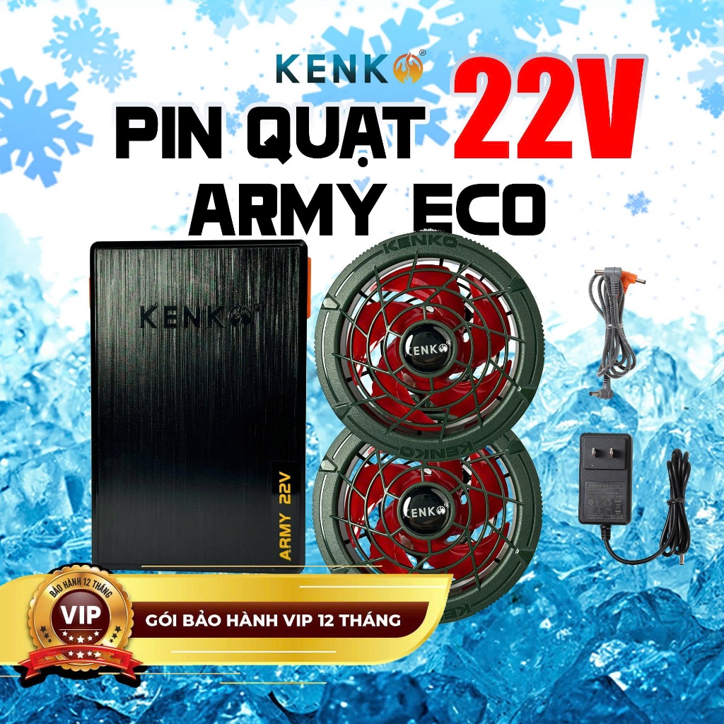 Bộ pin quạt áo điều hoà KENKO ARMY 22V gọn nhẹ,8-20h sử dụng, có cổng sạc nhanh 30w, BH12 tháng