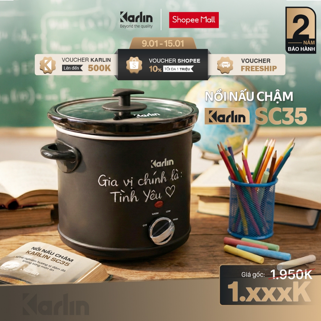 Nồi Nấu Chậm Karlin SC35 3.5L – Lòng Gốm Cao Cấp, 3 Mức Nhiệt, Tiết Kiệm Điện 200W