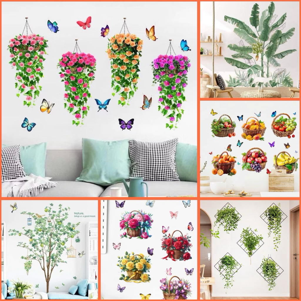 Decal dán tường phong cách hàn quốc hình cây hoa lá,chất liệu cao cấp sẵn keo dán.