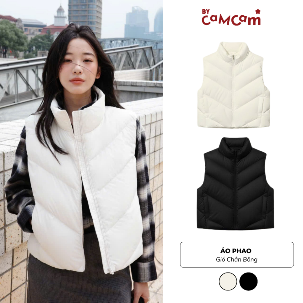 Áo Phao Gile Chần Bông 𝑩𝒚𝒄𝒂𝒎𝒄𝒂𝒎 Áo Khoác Phao 2 Túi Sườn Chéo Thu Đông Hàn Quốc Siêu Ấm AKHN467