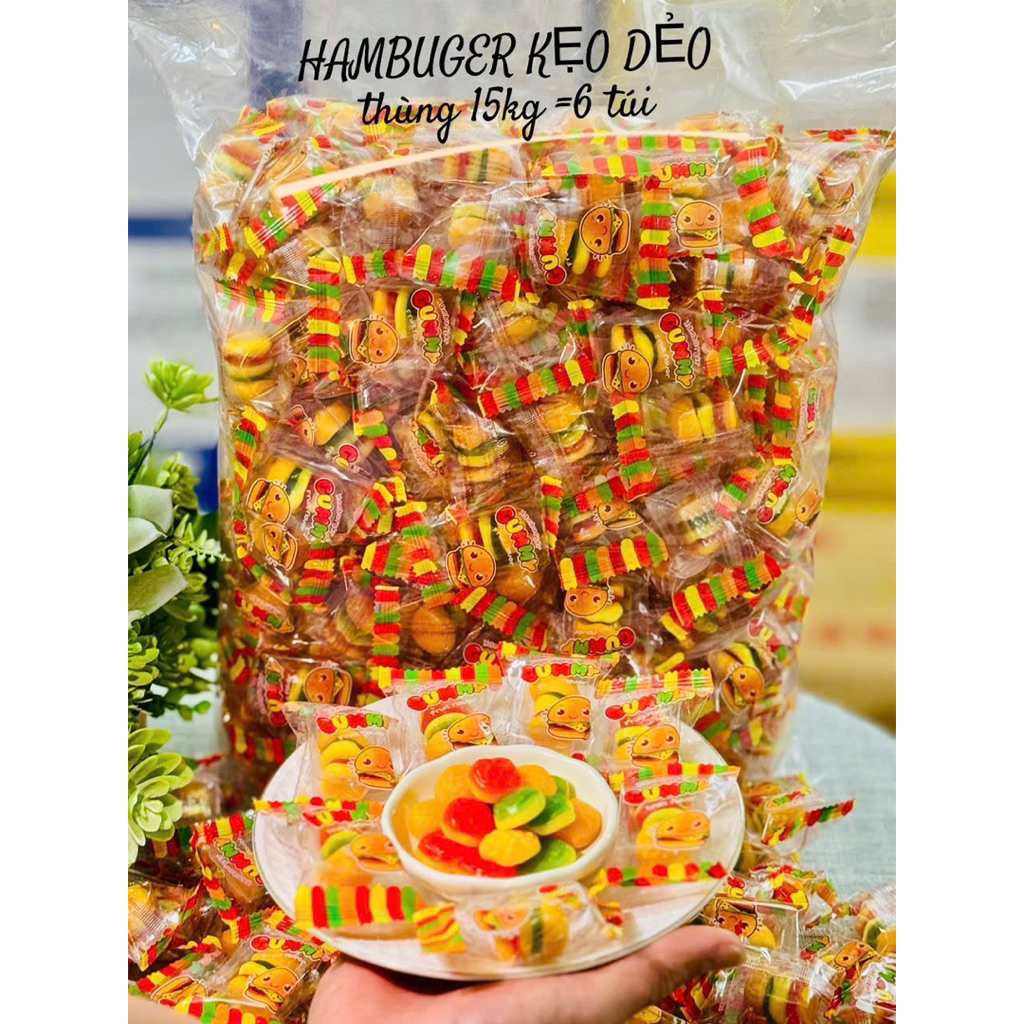 Bịch 2.5Kg Kẹo Dẻo Hamburger Hương Trái Cây Tự Nhiên Vị Chua Ngọt