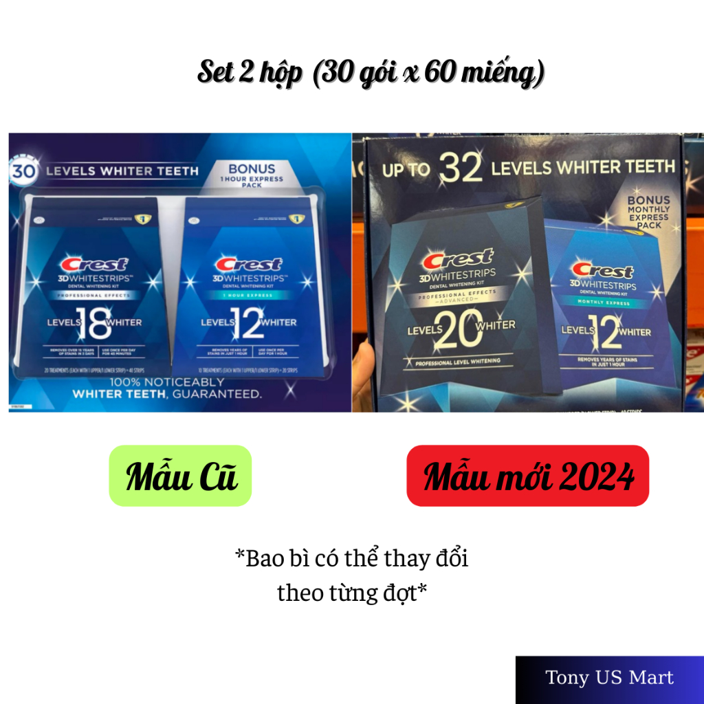 Dán Trắng Răng Crest 3D WhiteStrips Professional Effects Advanced & Express Whitening - Tony US Mart