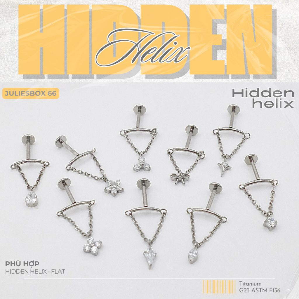 [1 CHIẾC] Khuyên tai, chất liệu titan G23 ASTM F-136 HIDDEN HELIX Không Gỉ Không Kích Ứng juliesbox 