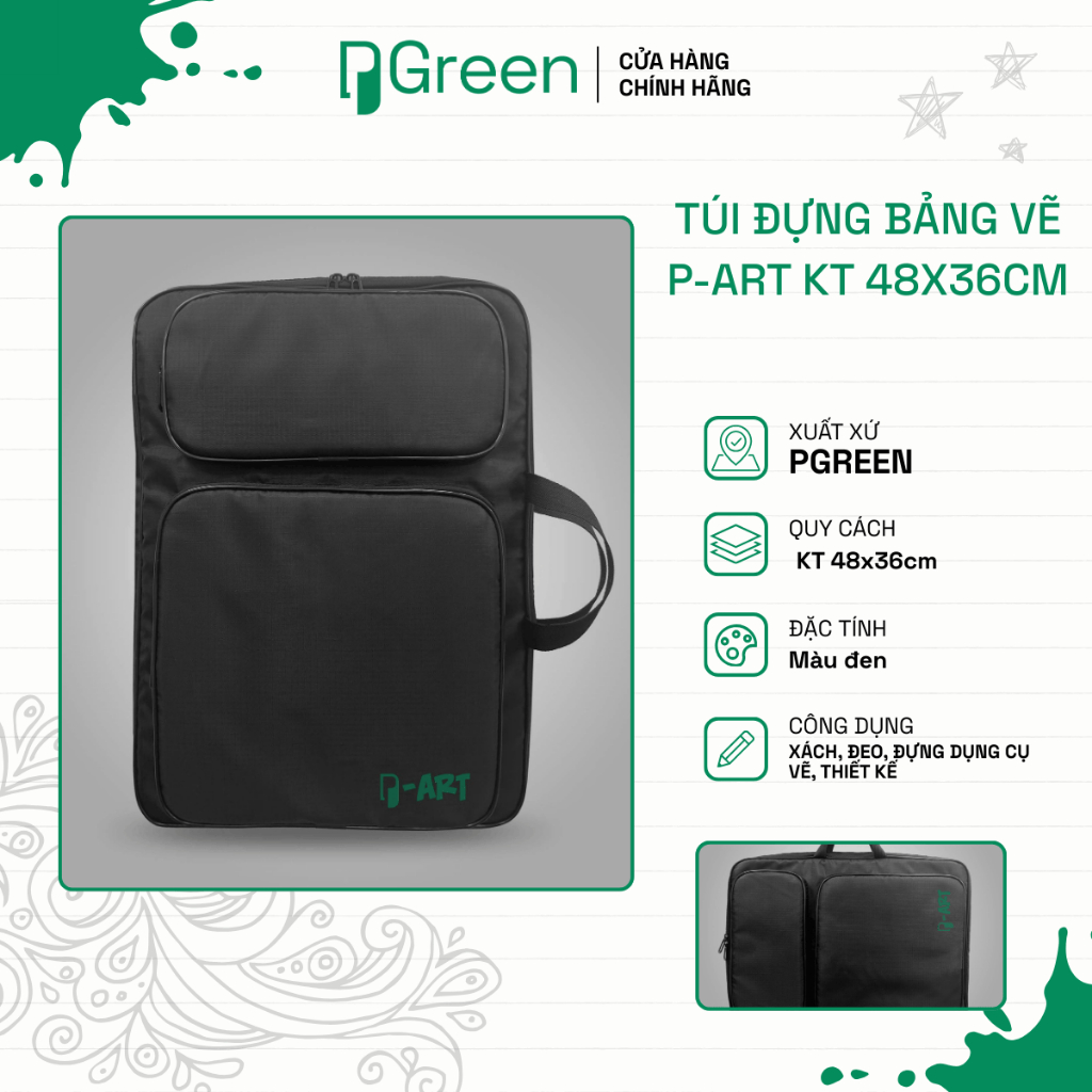 Túi đựng bảng vẽ  P-ART KT 48x36cm-PGREEN
