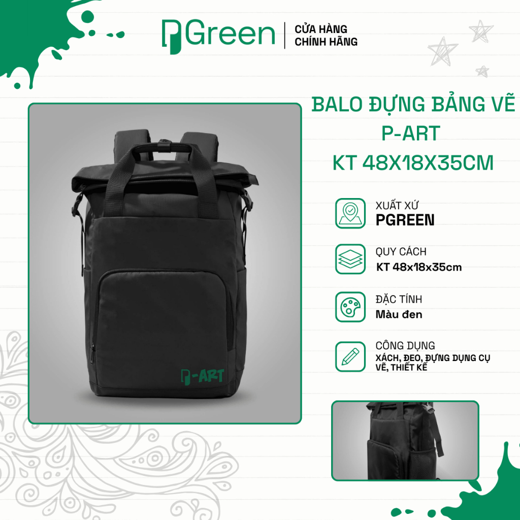 Balo đựng bảng vẽ  P-ART KT 48x18x35 cm- PGREEN